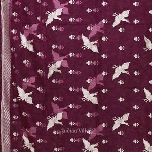 Dark Wine Parsi Gara Floral Motif Hand Embroidered Saree