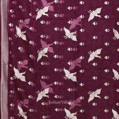 Dark Wine Parsi Gara Floral Motif Hand Embroidered Saree