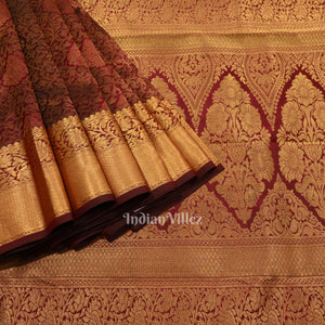 Deep Maroon Pure Brocade with Golden Broder  Bridal Kanjivaram Silk Saree