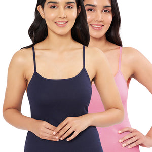 Solid High Coverage Round Neck Cotton Camisole (Pack of 2) - Midnight - Wild Rose