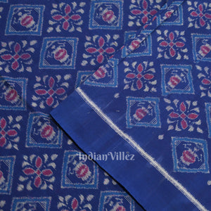 Royal Blue Floral Motif Sambalpuri Ikat Cotton Fabric