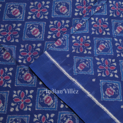 Royal Blue Floral Motif Sambalpuri Ikat Cotton Fabric
