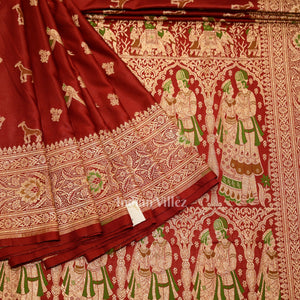 Deep Red Marriage Theme Pure Mashru Satin Silk Banarasi Saree