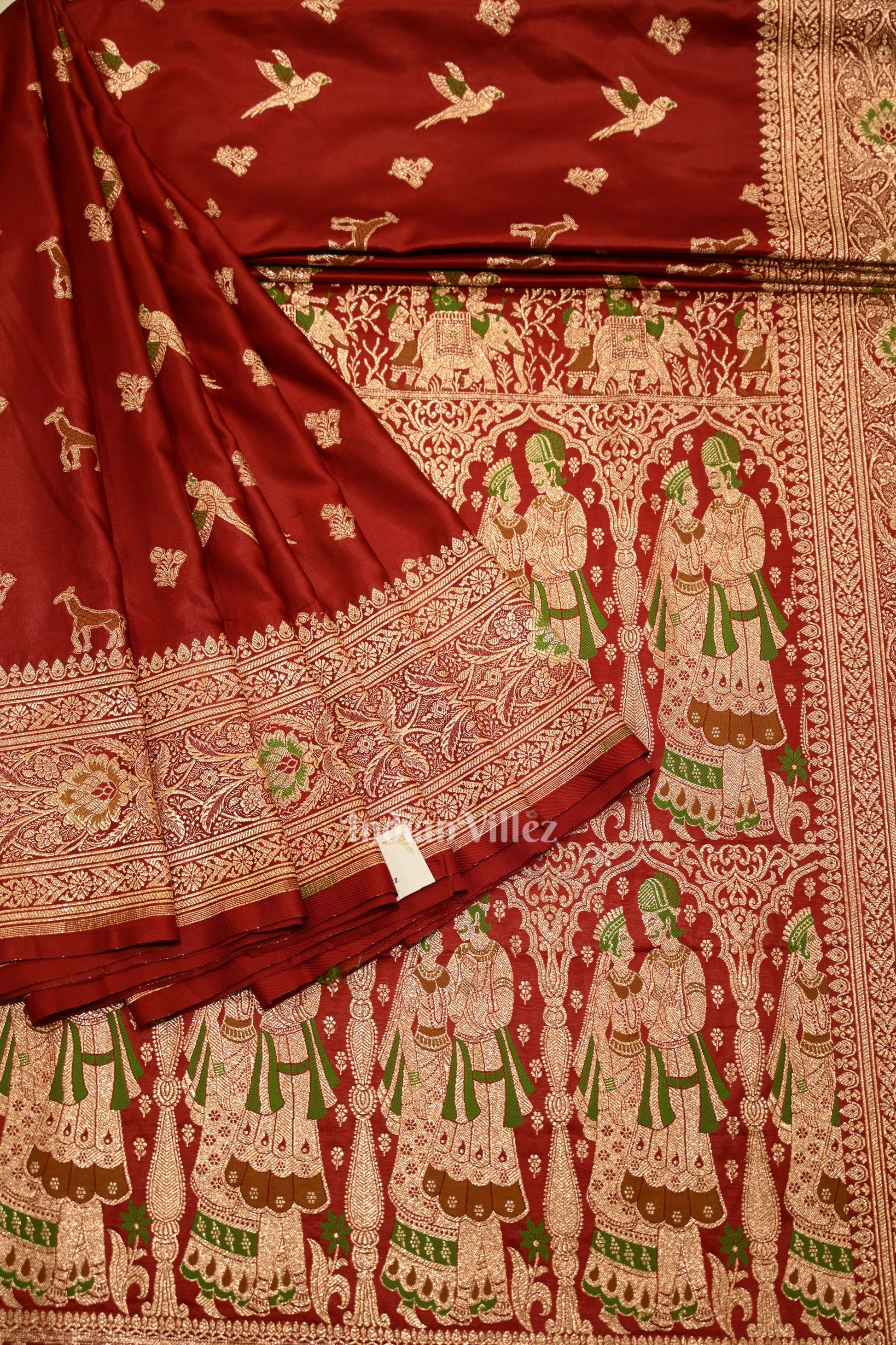 Deep Red Marriage Theme Pure Mashru Satin Silk Banarasi Saree