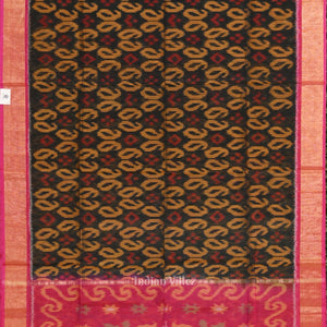 Black Pink Pochampally Ikat Sico (Silk & Cotton) Saree with Zari Border