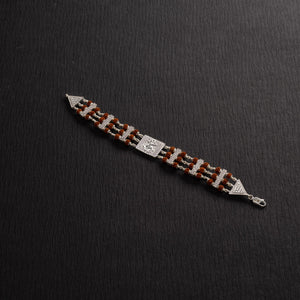 Rudraksha Silver Brooch Ganesh Triple Line Bracelet