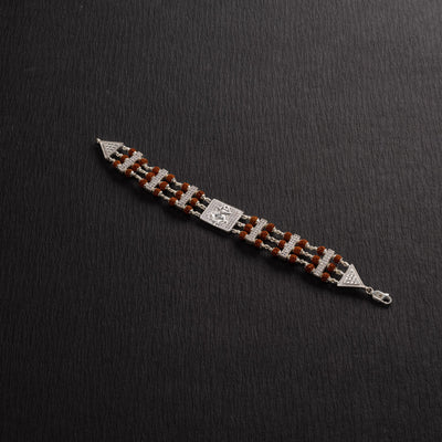 Rudraksha Silver Brooch Ganesh Triple Line Bracelet