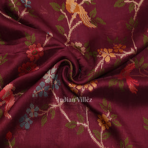 Wine Brocade Tussar Khaddi Georgette Banarasi Saree