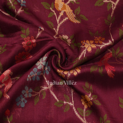Wine Brocade Tussar Khaddi Georgette Banarasi Saree