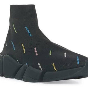 Balenciaga Speed 2.0 Allover Logo Recycled Knit Black Multicolor