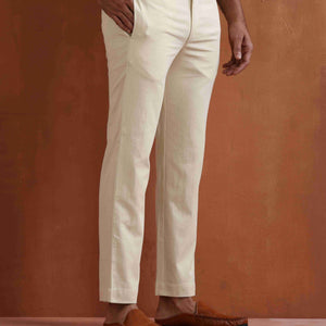 trueBrowns Men's Off White Cotton Twill Pants