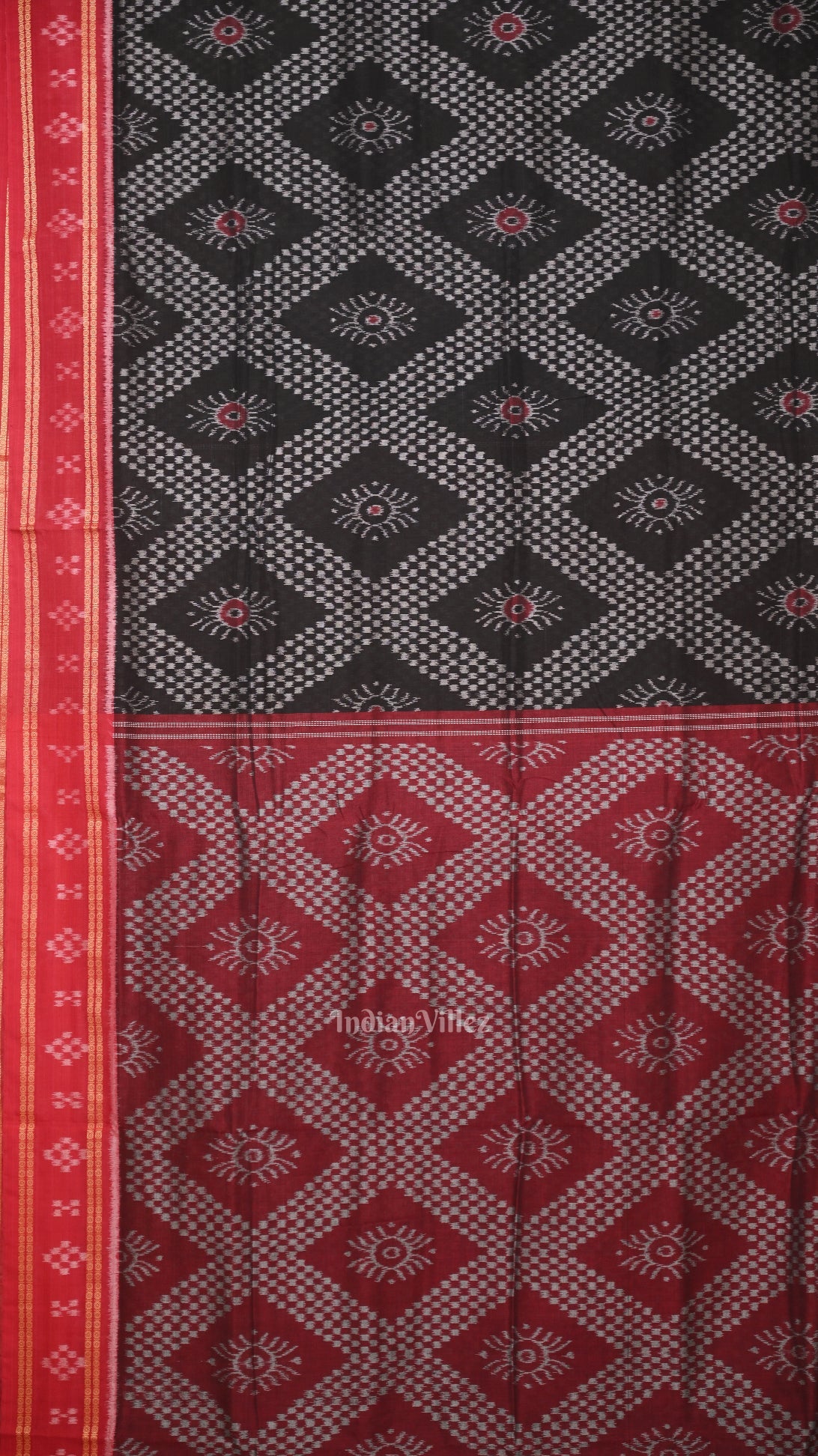 Black Red Tarabali Odisha Ikat Sambalpuri Cotton Saree