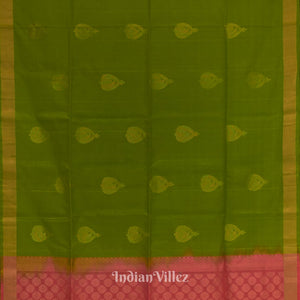 Parrot Green With Rani Pink Pure Kanjivaram Soft Silk Saree