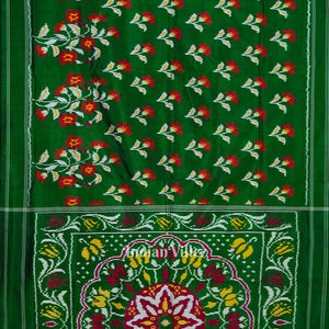 Green White Floral Design Pochampally Ikat Handloom Silk Saree