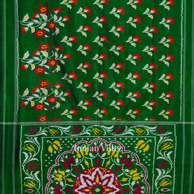 Green White Floral Design Pochampally Ikat Handloom Silk Saree
