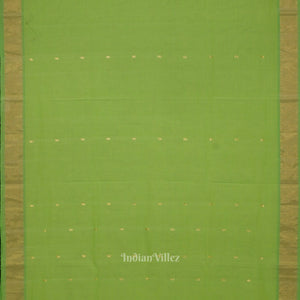 Parrot Green Butta Design Cotton Paithani Saree