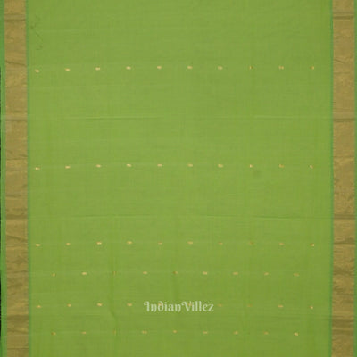 Parrot Green Butta Design Cotton Paithani Saree