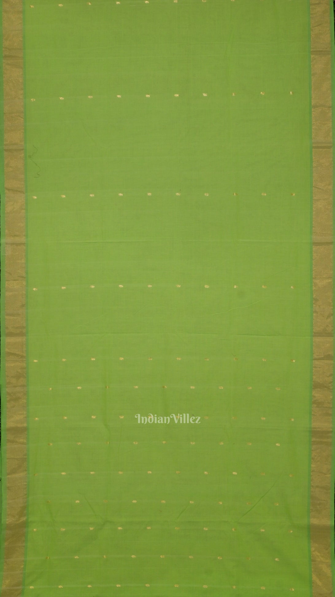 Parrot Green Butta Design Cotton Paithani Saree