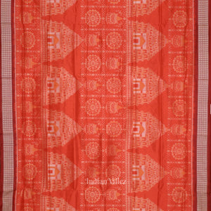 Orange Red Konark Theme Odisha Ikat Sambalpuri Silk Saree