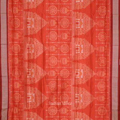Orange Red Konark Theme Odisha Ikat Sambalpuri Silk Saree