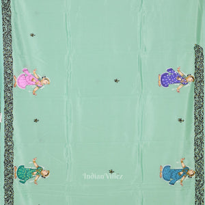 Light Blue Radha Krishna Theme Hand-Painted Pattachitra Saree