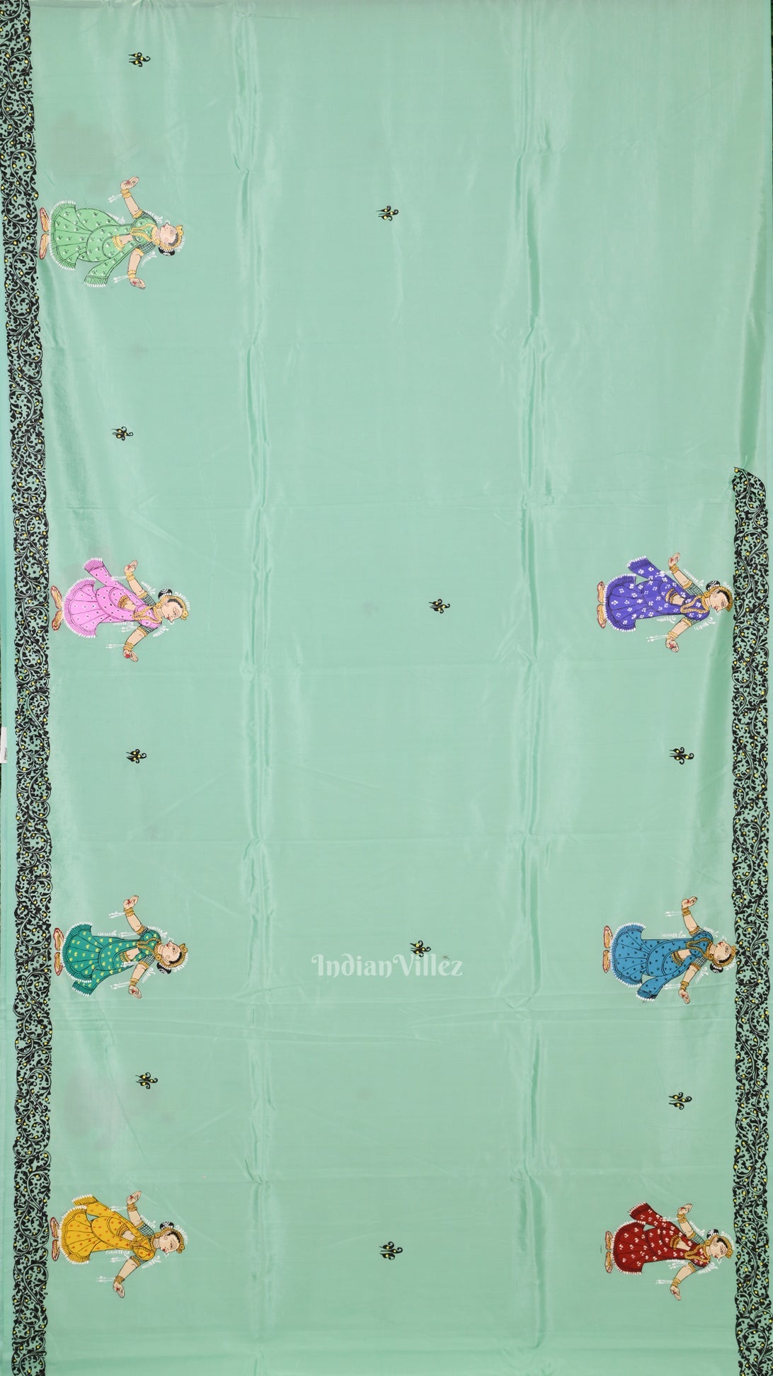 Light Blue Radha Krishna Theme Hand-Painted Pattachitra Saree
