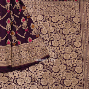 Purple Dual Tone Meenakari Pure Mashru Satin Silk Banarasi Saree