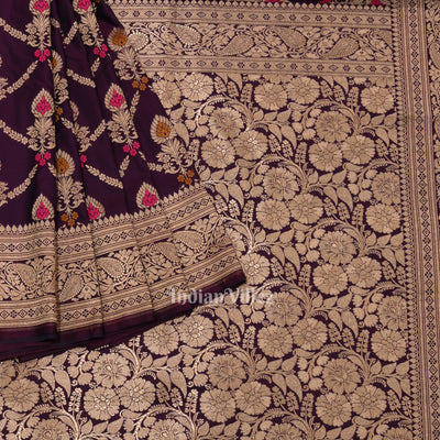 Purple Dual Tone Meenakari Pure Mashru Satin Silk Banarasi Saree