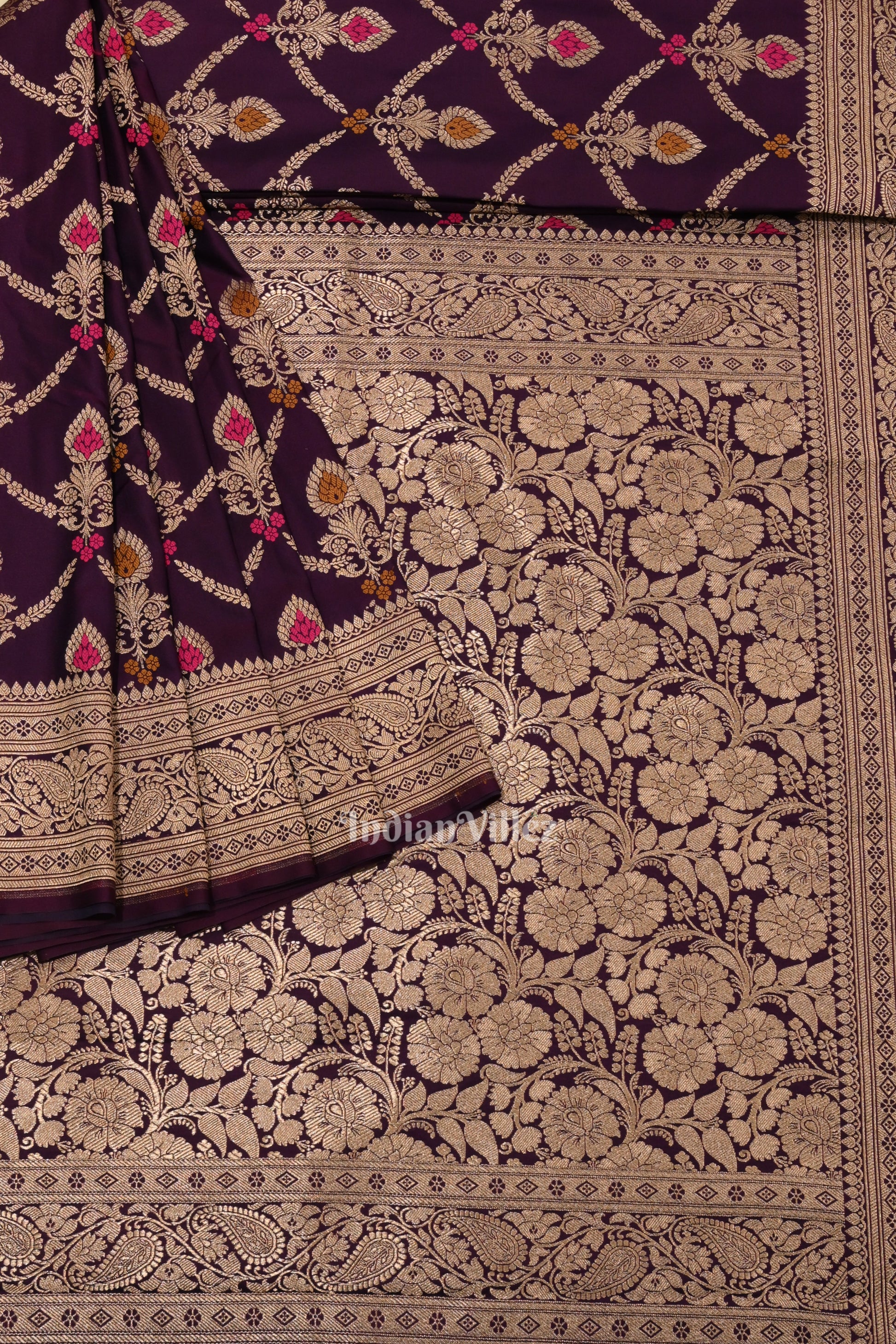 Purple Dual Tone Meenakari Pure Mashru Satin Silk Banarasi Saree