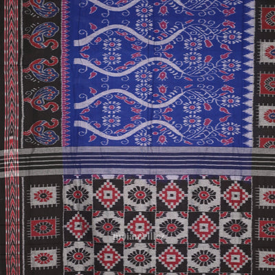 Blue Black Floral Odisha Ikat Sambalpuri Cotton Saree