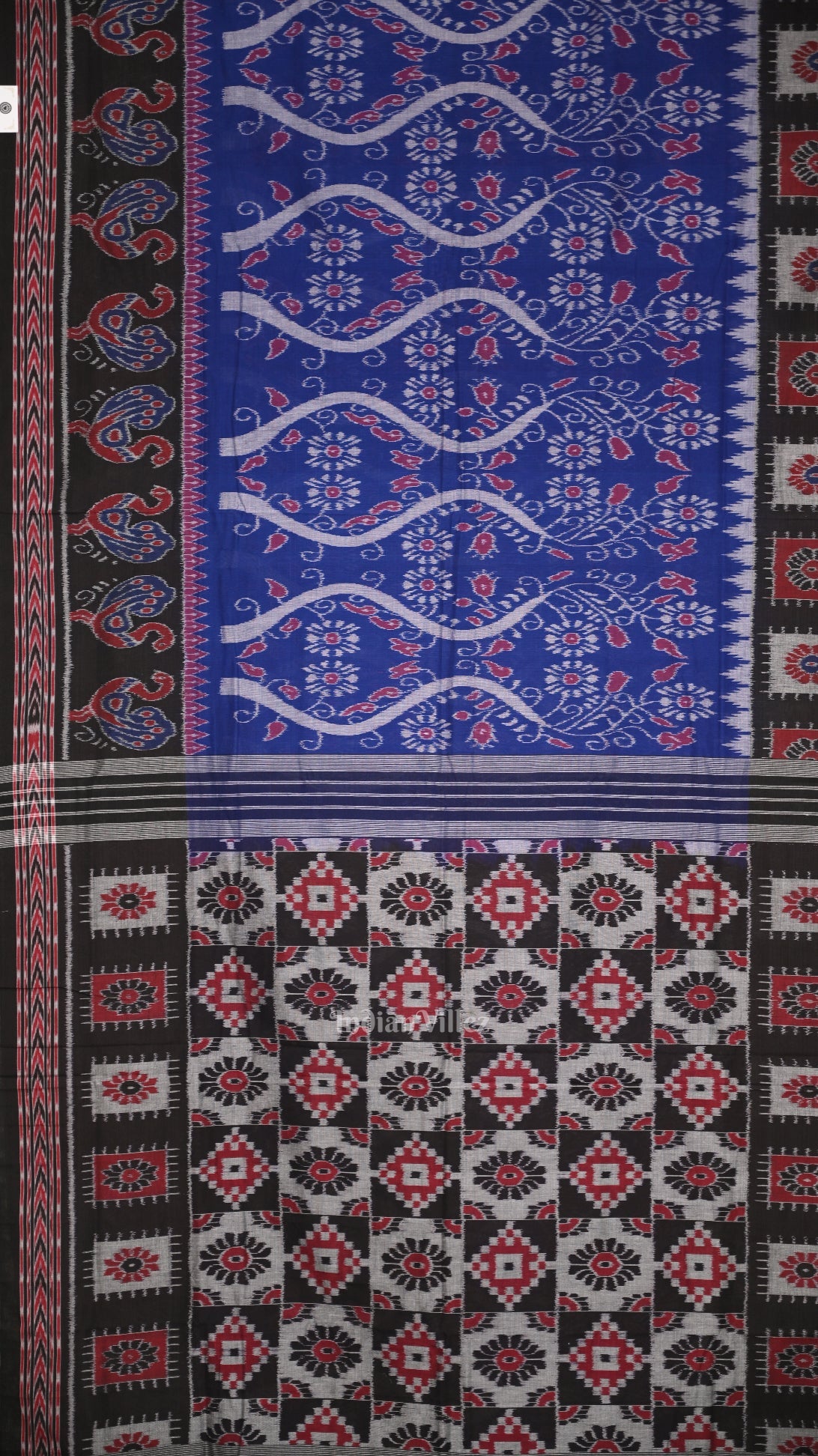 Blue Black Floral Odisha Ikat Sambalpuri Cotton Saree