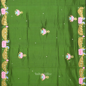 Green Boita Raasleela Hand-Painted Pattachitra Silk Saree
