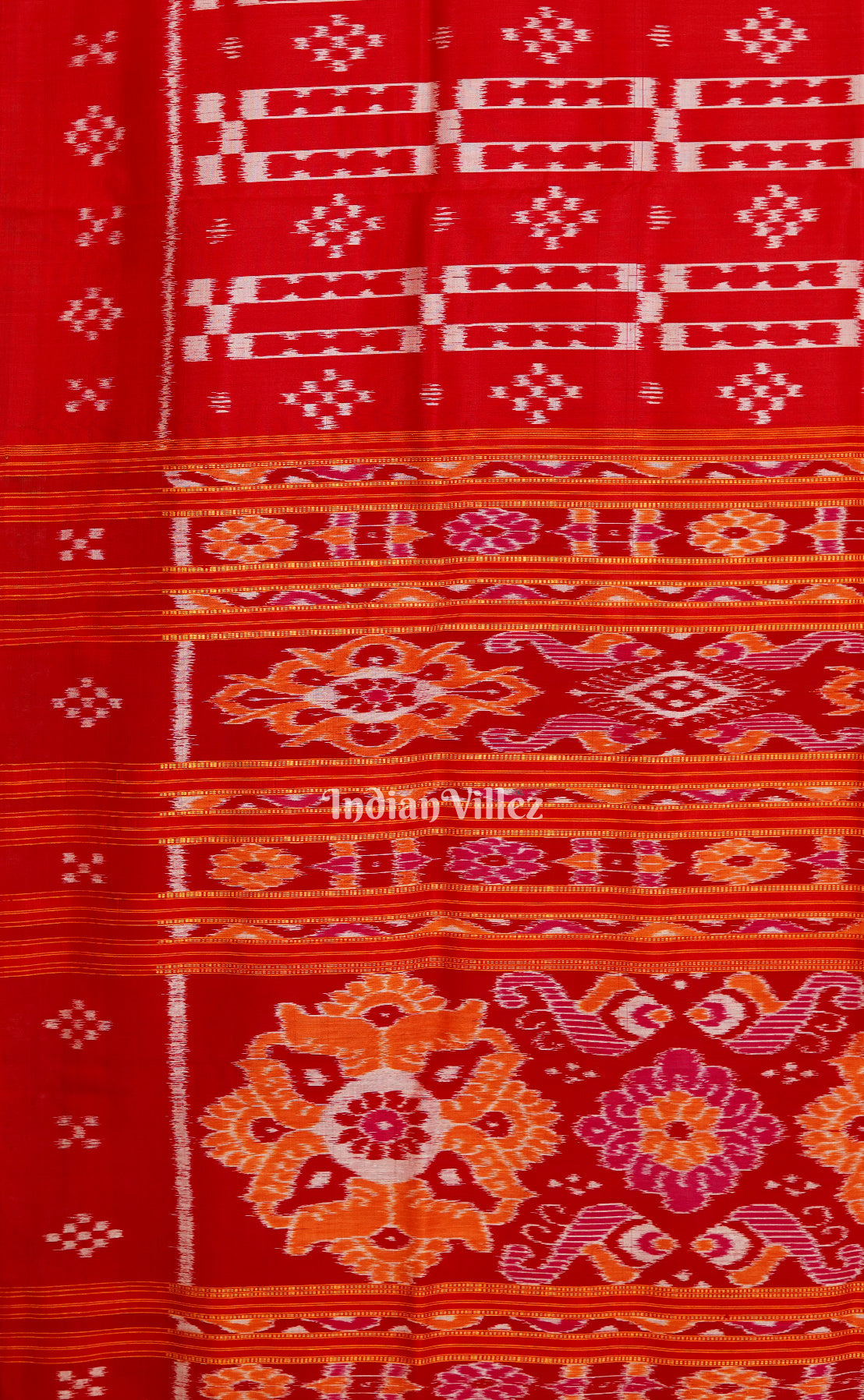 Reddish Orange Odisha Ikat Designer Contemporary Silk Saree