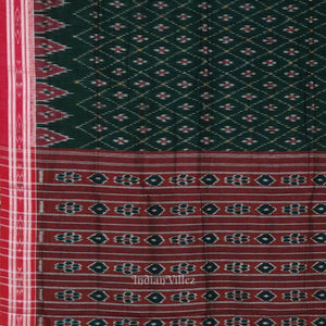 Green Red Mayur Chandrika Maniabandha Cotton Saree
