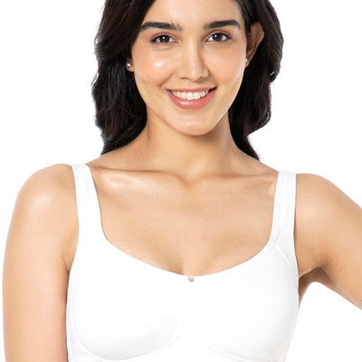 Cotton Super Support Solid Non Padded Non-Wired Bra - White