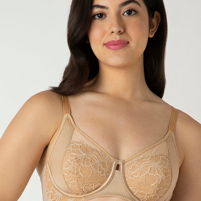 Glam Floral Non-Padded Wired Minimizer Bra - Cornstalk