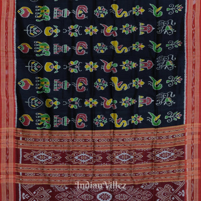 Black Red Odisha Ikat Nabarangi Khandua Silk Saree
