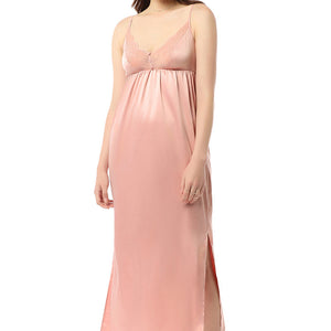 Eternal Bliss Full-length Satin Chemise - Mellow Rose