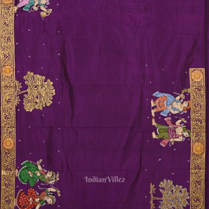 Purple Shree Jagannath Ratha Yatra Hand-Painted Pattachitra Saree (Pre Order)