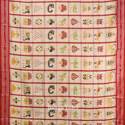 White Nabakothi Odisha Ikat Khandua Silk Saree