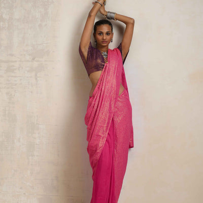 trueBrowns Pink Gold Metallic Ready To Wear Saree
