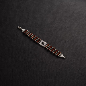 Rudraksha Silver Om in Square Triple Line Bracelet