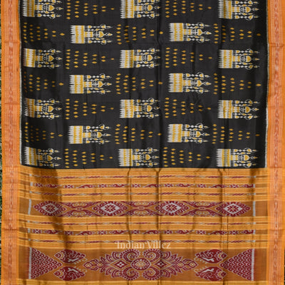 Black Mustard Yellow Tribal Theme Odisha Ikat Khandua Silk Saree