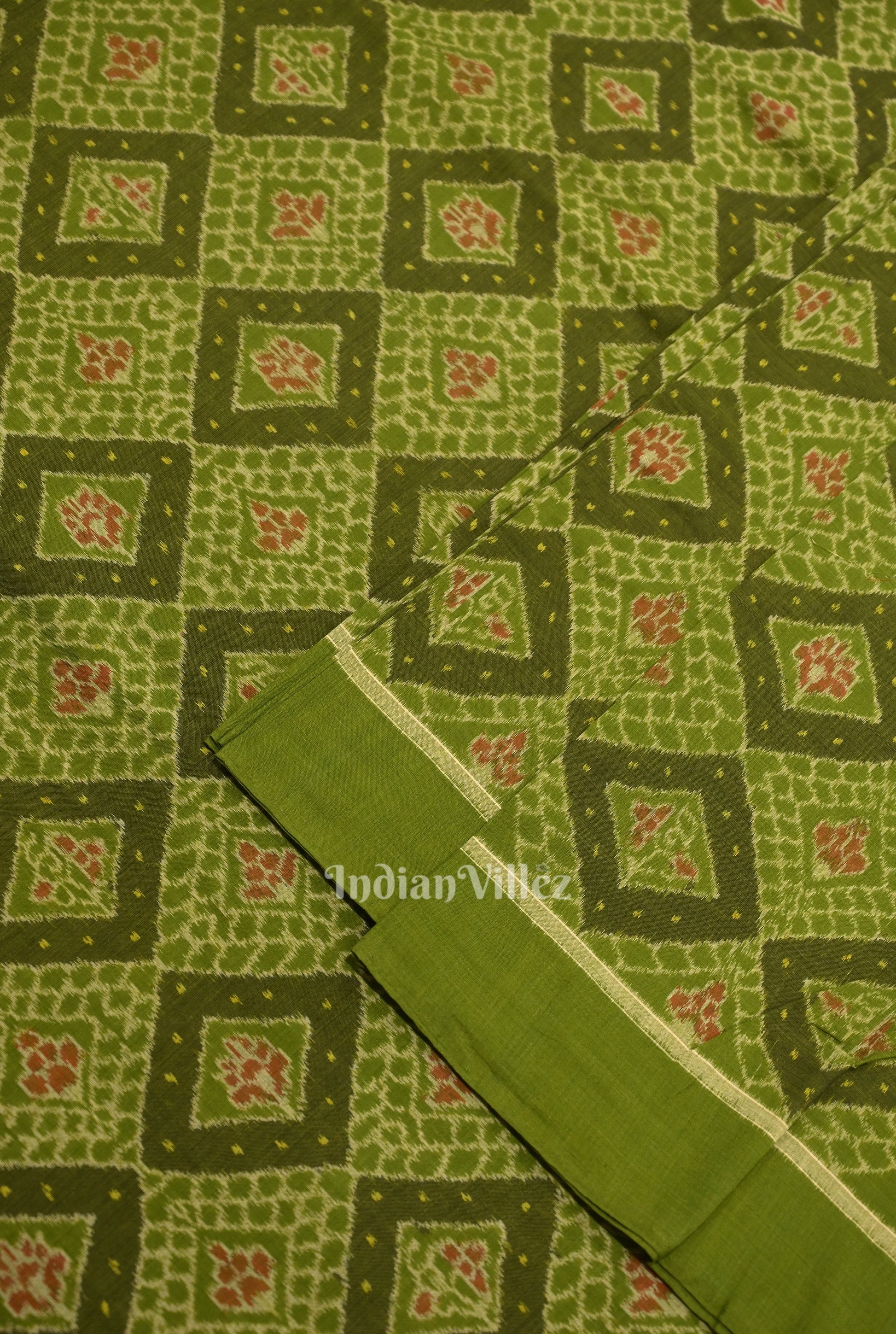 Mehendi Green Sambalpuri Ikat Cotton Fabric