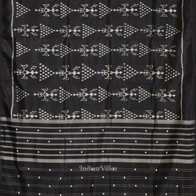 Black Tribal Jhoti Theme Contemporary Designer Silk Saree