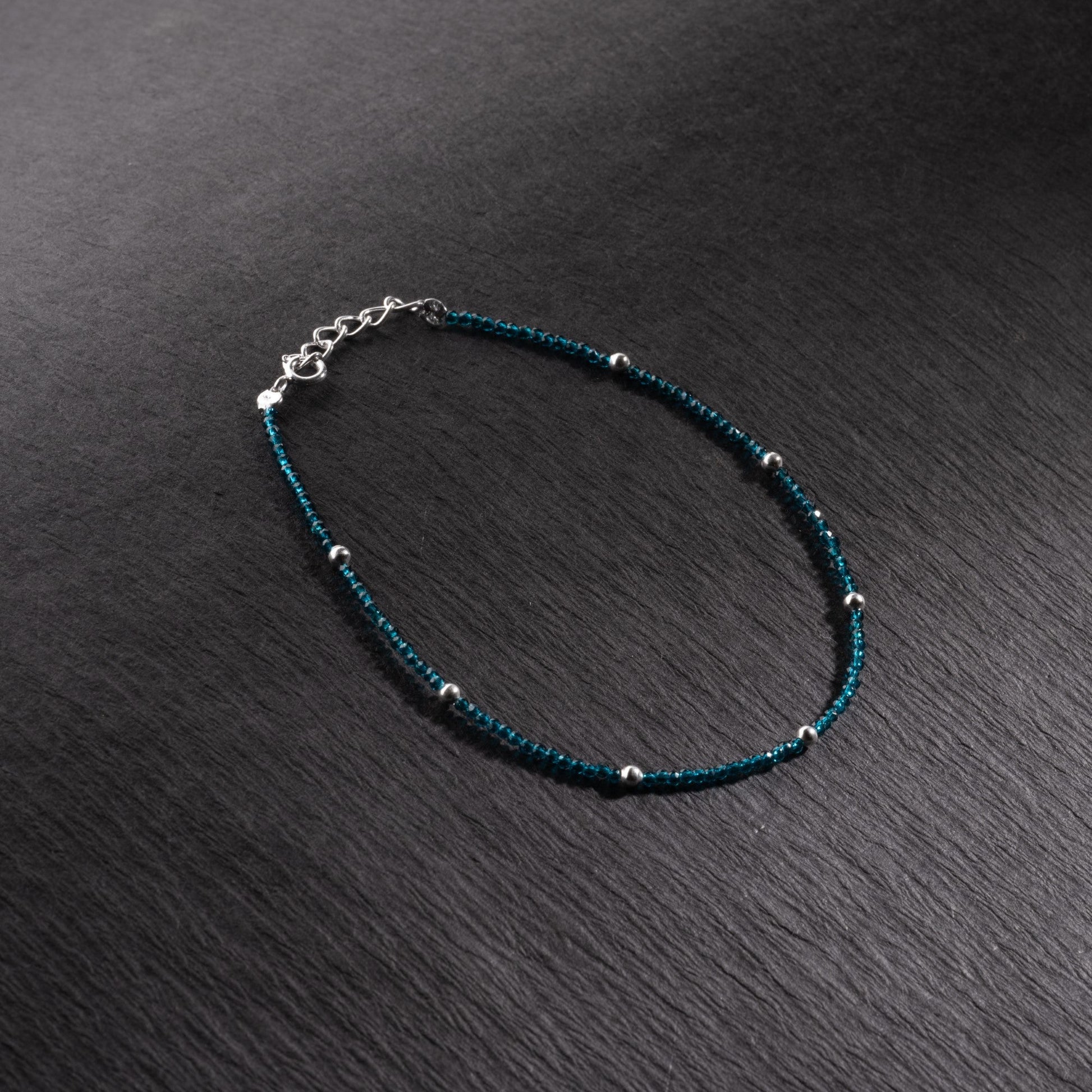 Real Silver and teal beads anklets for women