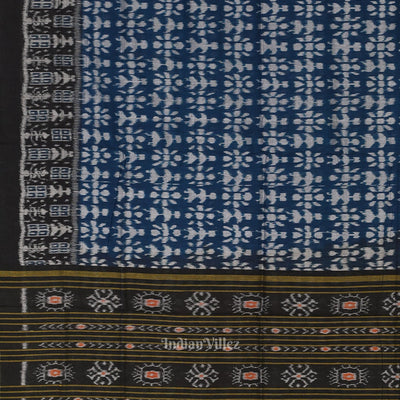 Ink Blue Black Tribal Theme Sambalpuri Pure Cotton Saree