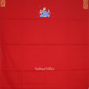 Red with Doli Barat Art Kurti Cotton Hand-Painted Pattachitra Dress Material