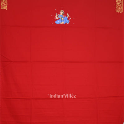 Red with Doli Barat Art Kurti Cotton Hand-Painted Pattachitra Dress Material