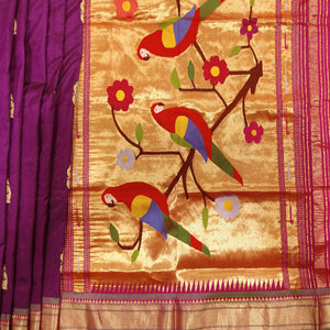 Purple Peacock Butti Paithani Silk Saree